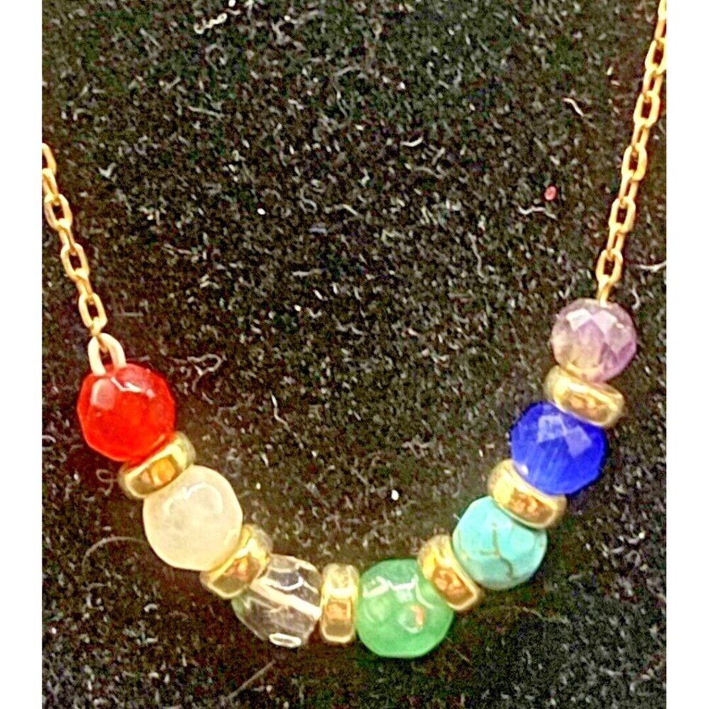 Gold Vermeil Semiprecious Gemstone 16" Necklace Sterling Silver 925 7 Dainty 4mm